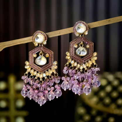 Mandana Kundan Chandbali Earrings - Lavender