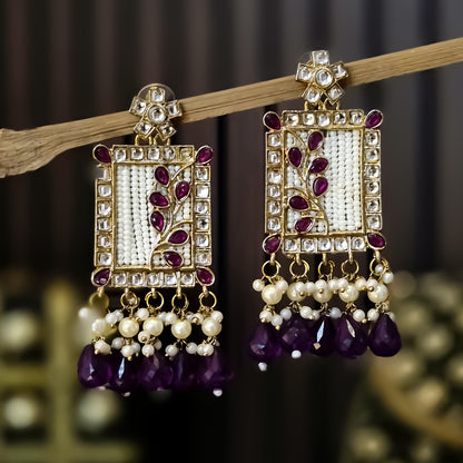 Janki Kundan Pearl  Earrings - Purple