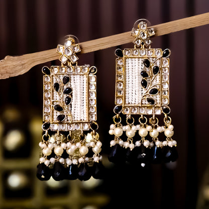 Janki Kundan Pearl  Earrings - Black