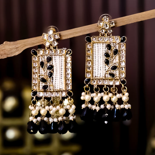 Janki Kundan Pearl  Earrings - Black