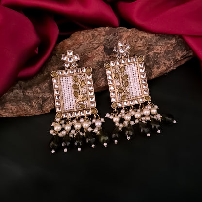 Janki Kundan Pearl  Earrings - Black