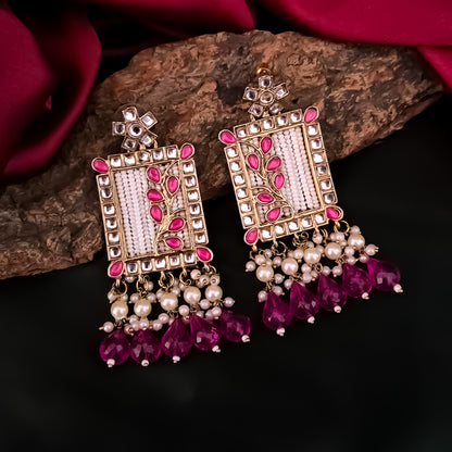 Janki Kundan Pearl  Earrings - Pink