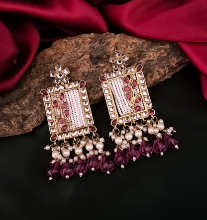 Janki Kundan Pearl  Earrings - Wine