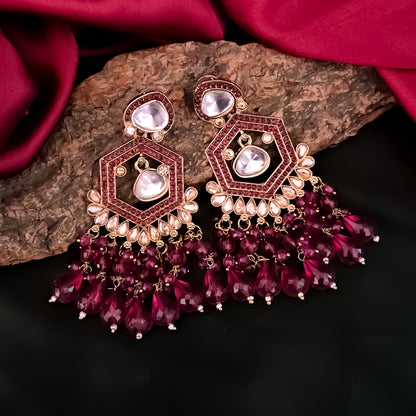 Mandana Kundan Chandbali Earrings - Wine