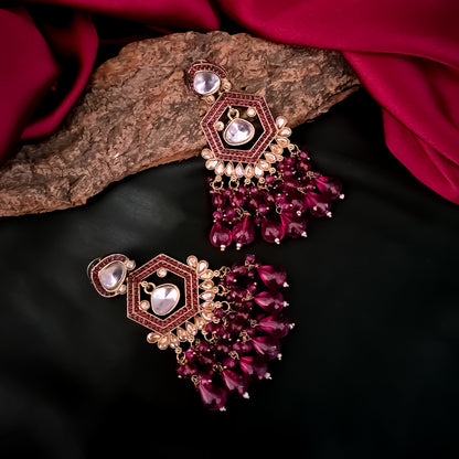 Mandana Kundan Chandbali Earrings - Wine