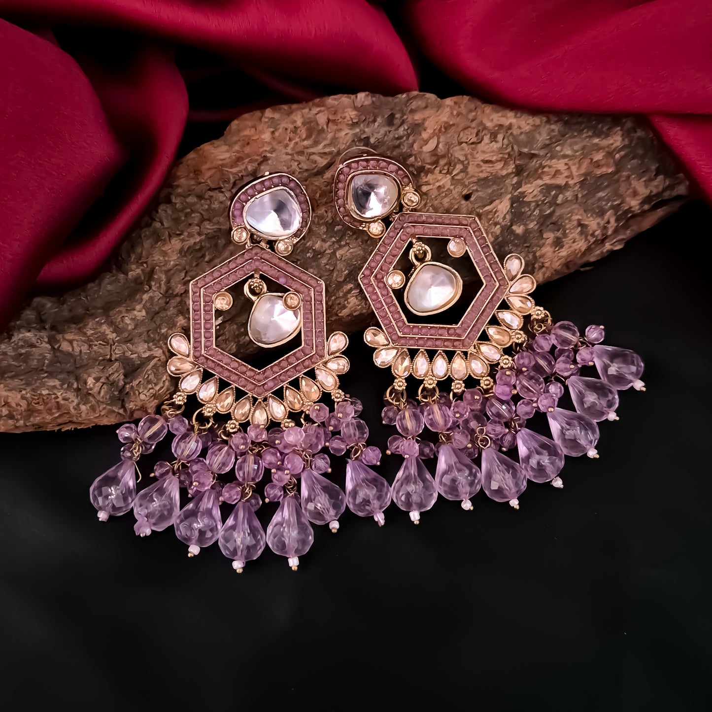 Mandana Kundan Chandbali Earrings - Lavender