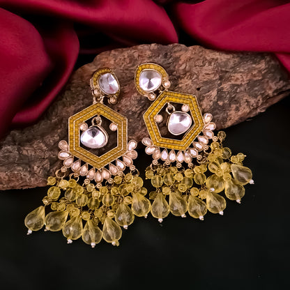 Mandana Kundan Chandbali Earrings - Lemon Yellow