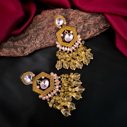 Mandana Kundan Chandbali Earrings - Lemon Yellow