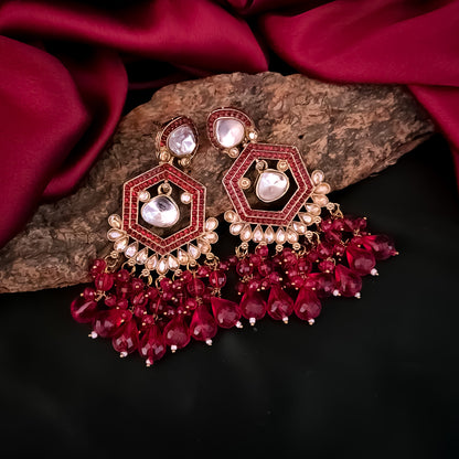 Mandana Kundan Chandbali Earrings - Red