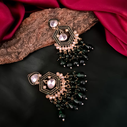 Mandana Kundan Chandbali Earrings - green