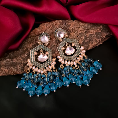 Mandana Kundan Chandbali Earrings - Sky Blue