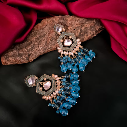 Mandana Kundan Chandbali Earrings - Sky Blue