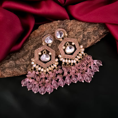 Mandana Kundan Chandbali Earrings - Baby Pink