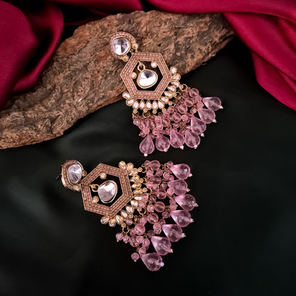 Mandana Kundan Chandbali Earrings - Baby Pink