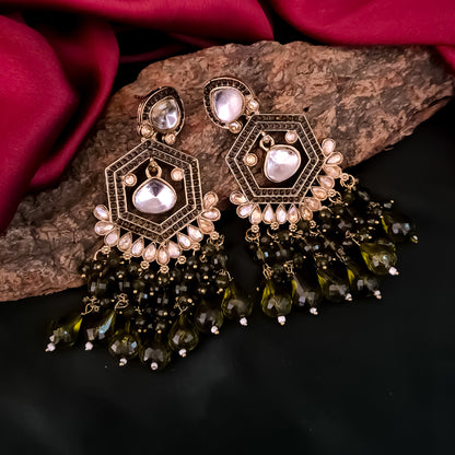 Mandana Kundan Chandbali Earrings - Mehendi Green