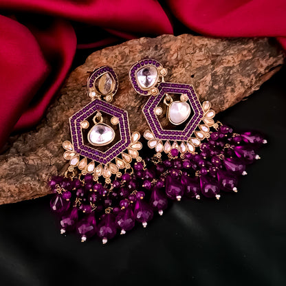Mandana Kundan Chandbali Earrings - Purple