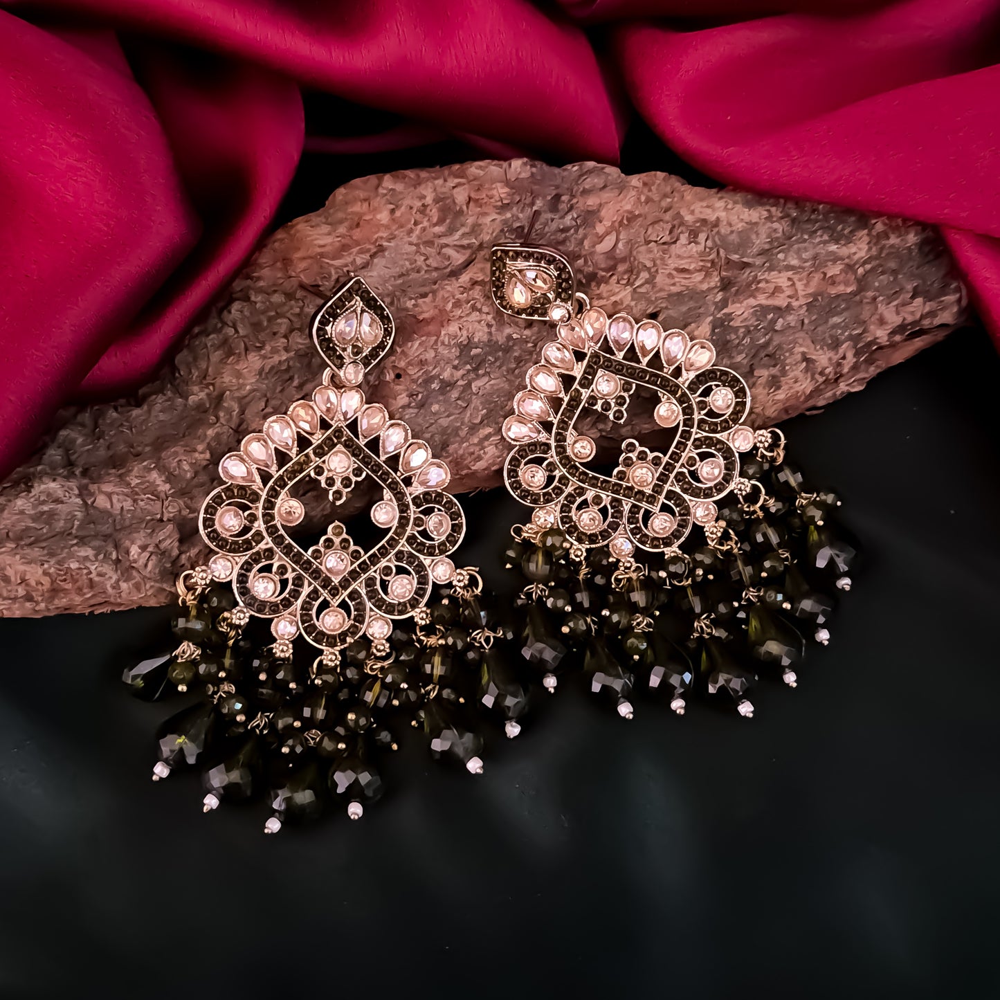 Manpreet Jadau Kundan Chandbali Earrings - Mehendi Green