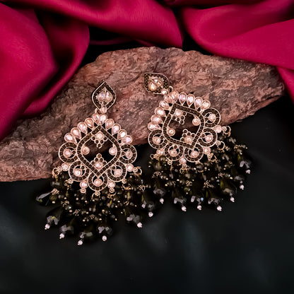 Manpreet Jadau Kundan Chandbali Earrings - Mehendi Green