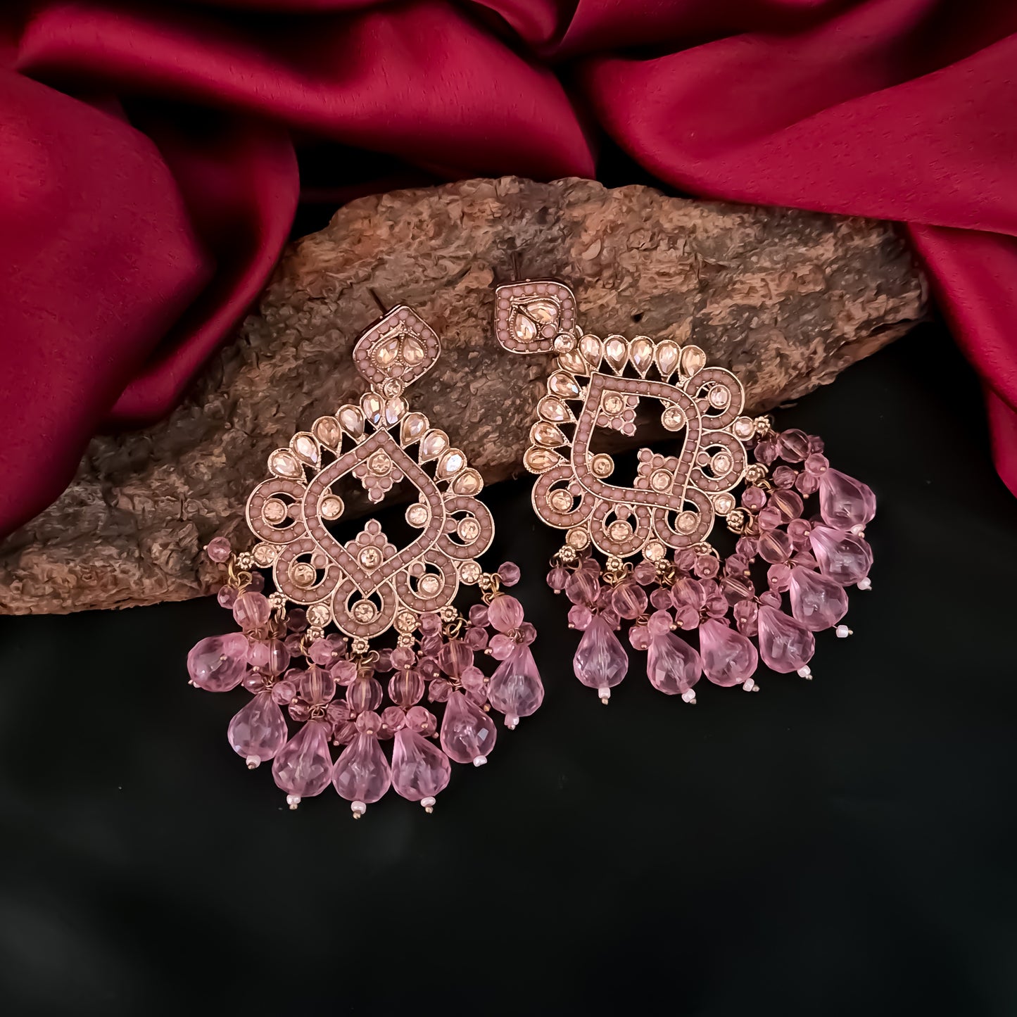 Manpreet Jadau Kundan Chandbali Earrings - Baby Pink