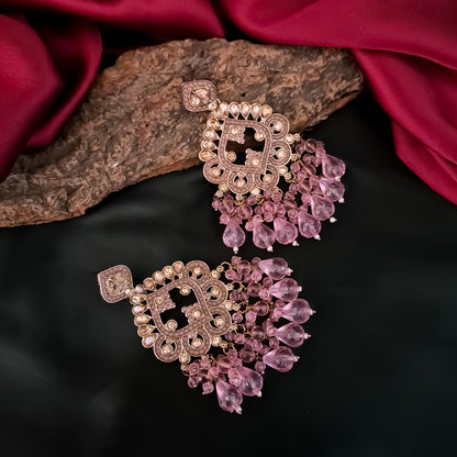 Manpreet Jadau Kundan Chandbali Earrings - Baby Pink