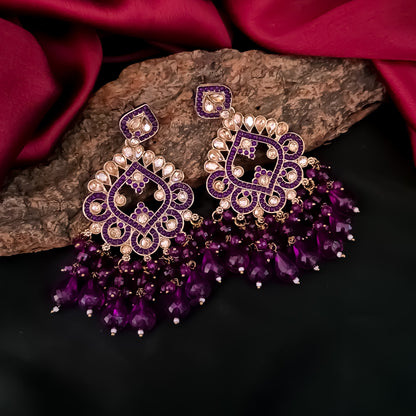Manpreet Jadau Kundan Chandbali Earrings - Purple