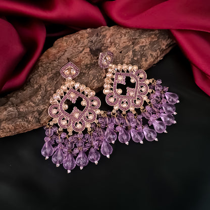 Manpreet Jadau Kundan Chandbali Earrings - Lavender