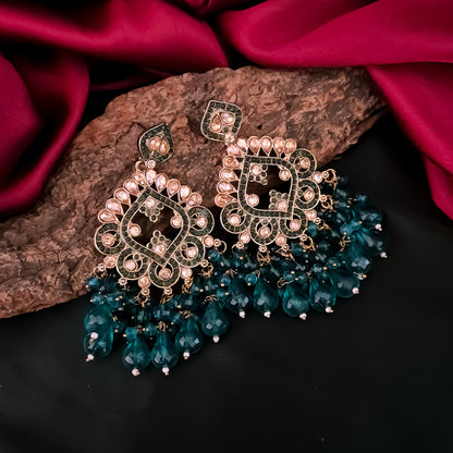 Manpreet Jadau Kundan Chandbali Earrings - Peacock Blue