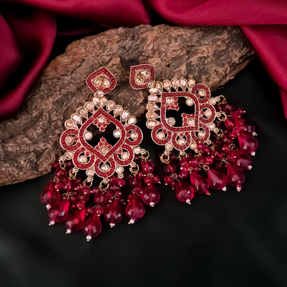 Manpreet Jadau Kundan Chandbali Earrings - Red