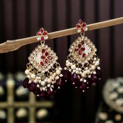 Jayati Kundan Pearl  Earrings - Maroon