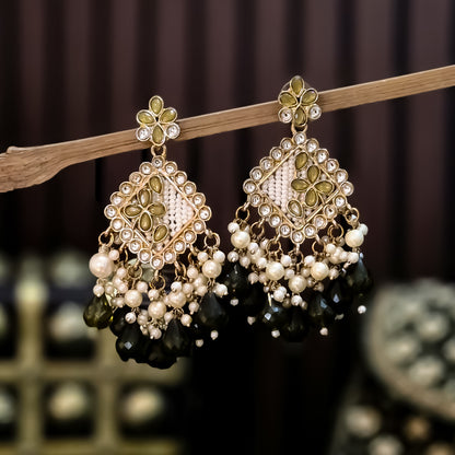 Jayati Kundan Pearl  Earrings - Mehendi Green