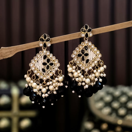 Jayati Kundan Pearl  Earrings - Black