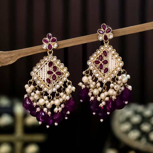 Jayati Kundan Pearl  Earrings - Purple