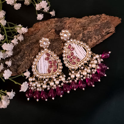 Jissa Kundan Pearl  Earrings - Wine