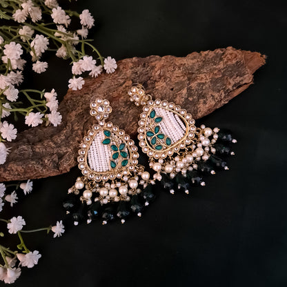 Jissa Kundan Pearl  Earrings - Green
