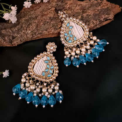Jissa Kundan Pearl  Earrings - Sky Blue