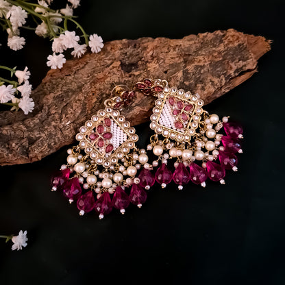 Jayati Kundan Pearl  Earrings - Wine