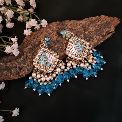 Jayati Kundan Pearl  Earrings - Sky Blue