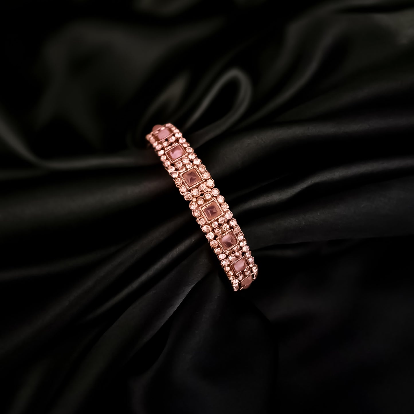 Manvika Kundan Openable Bangle/Kada - Pastel Pink