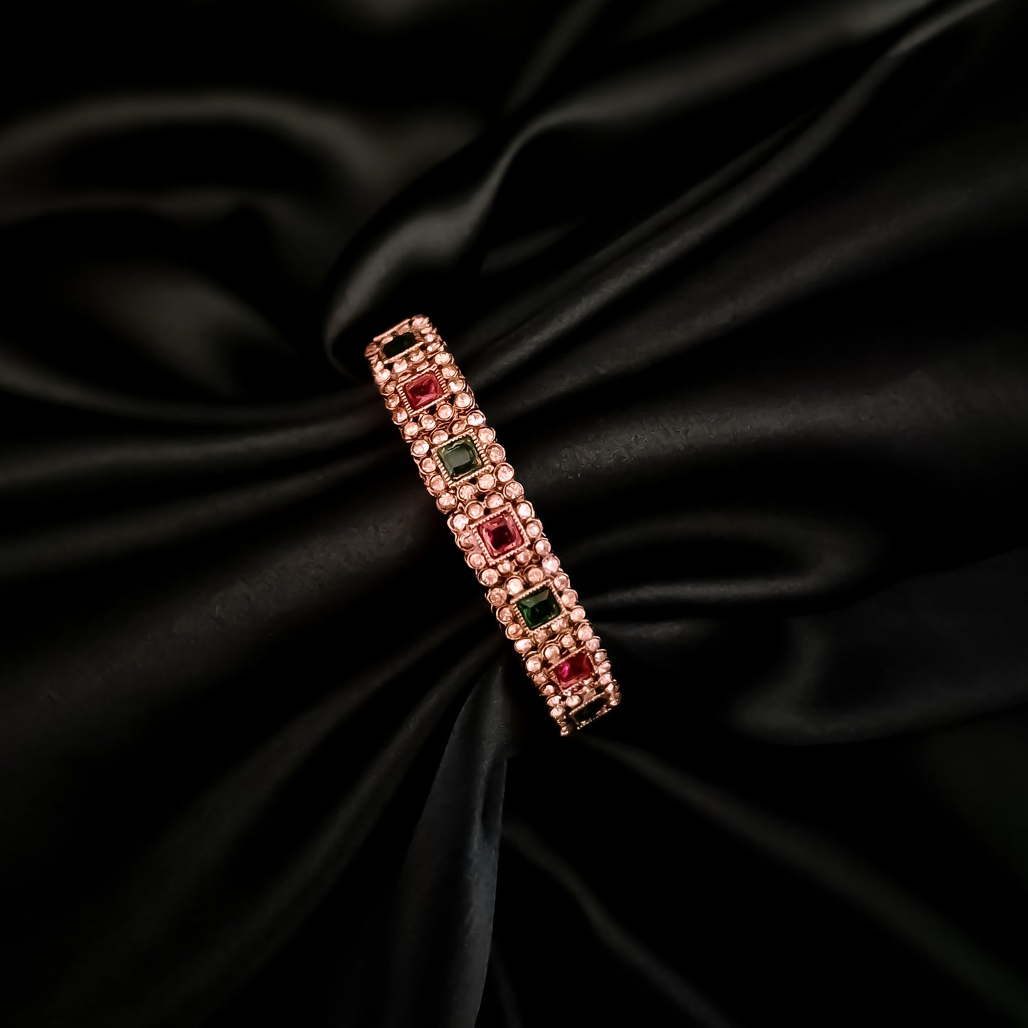 Manvika Kundan Openable Bangle/Kada - Pink & Green