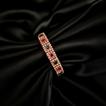 Manvika Kundan Openable Bangle/Kada - Pink & Green