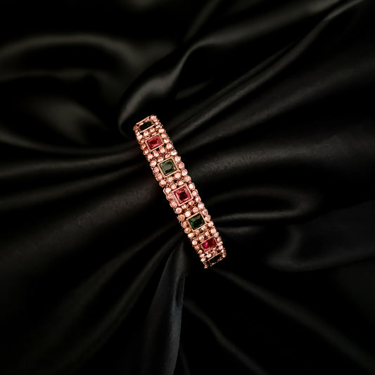 Manvika Kundan Openable Bangle/Kada - Pink & Green