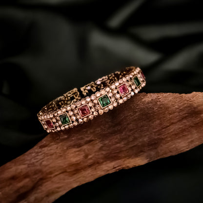 Manvika Kundan Openable Bangle/Kada - Pink & Green