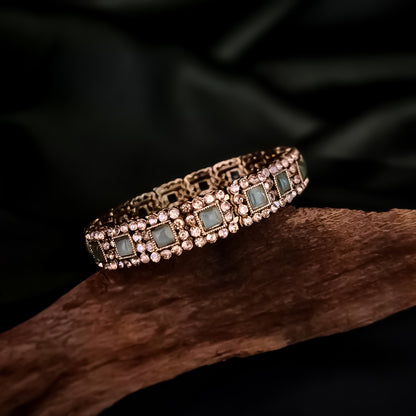 Manvika Kundan Openable Bangle/Kada - Pastel Green