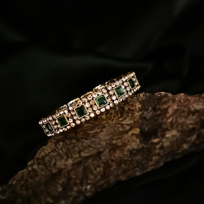 Manvika Kundan Openable Bangle/Kada - Green