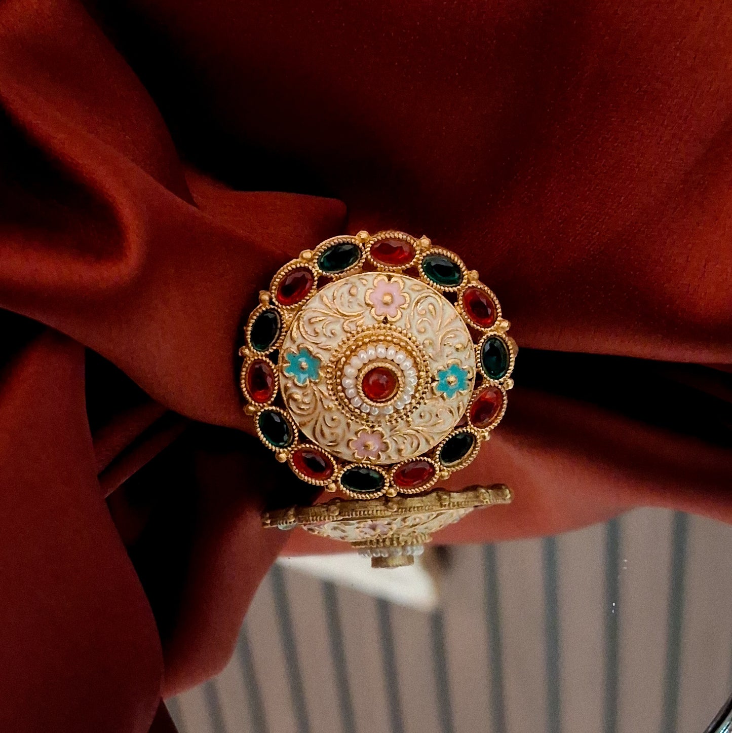 Sanchi Meenakari Ring - Pink & Green