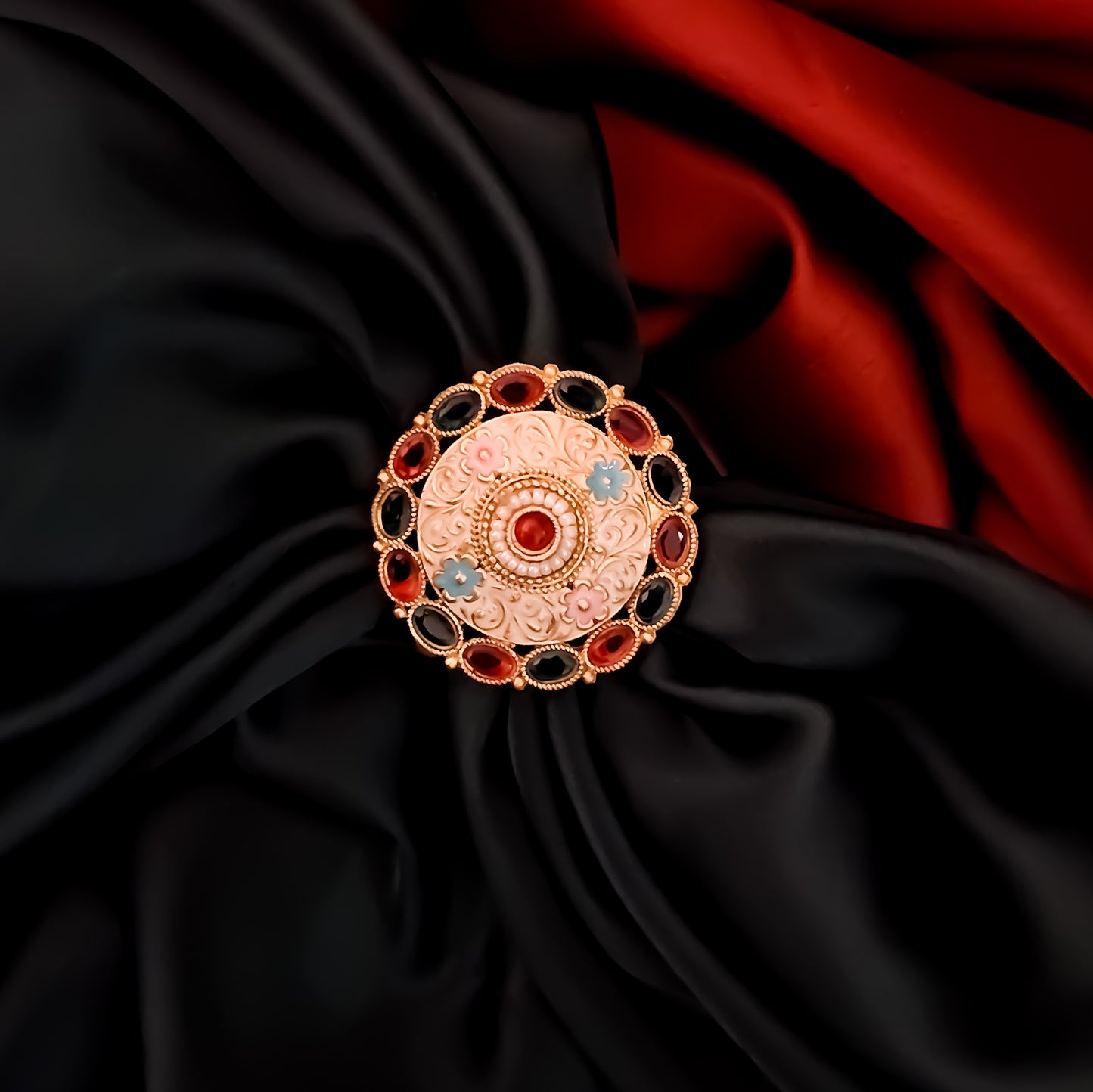 Sanchi Meenakari Ring - Pink & Green