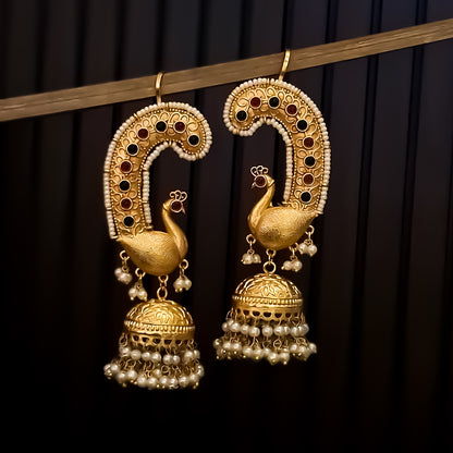 Morni Premium Kashmiri Brass Earcuff Earrings - Pink & Green