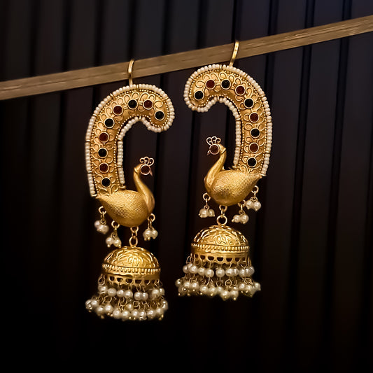 Morni Premium Kashmiri Brass Earcuff Earrings - Pink & Green