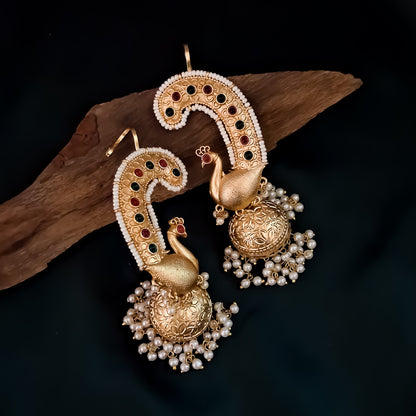 Morni Premium Kashmiri Brass Earcuff Earrings - Pink & Green