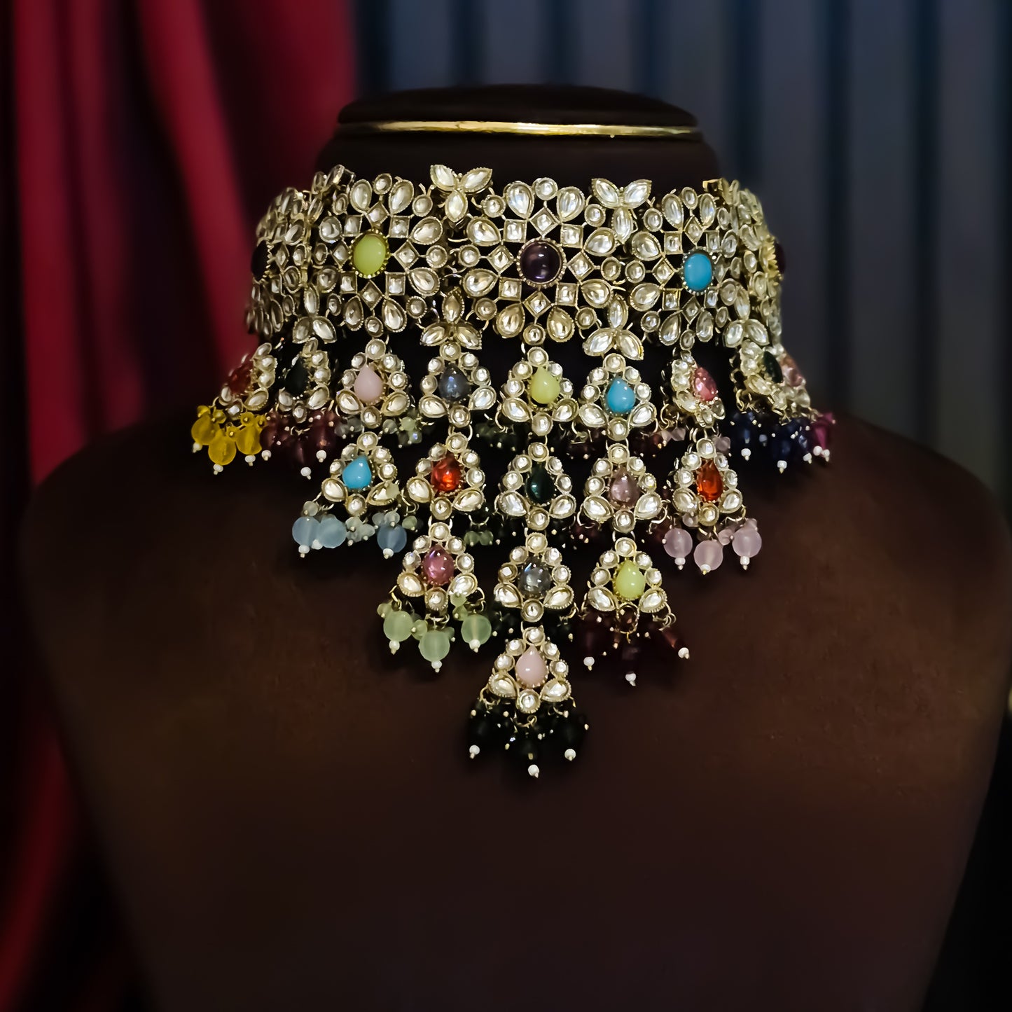 Shabana Premium Kundan Pearl Choker Necklace Set - Multi